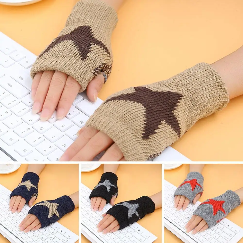 

Autumn Winter Knitted Wool Gloves For Women Girls Warm Half Finger Gloves Unisex Fingerless Screen Stretch Mittens