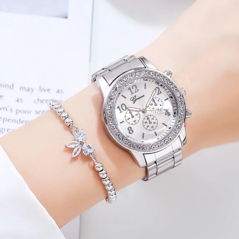 

Women Watches Fashion Rose Gold Watch Bracelet Set Ladies Wristwatches Stainless Steel Silver Strap Female Quartz Watch