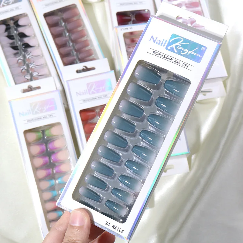 

24pcs Fake Nails Wearable Press Medium Long Style with Diamond Design Lovely Girl False Nail with Wearing Tool Nail Art Supplies