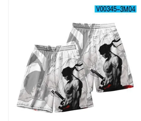 thumbnail image 1 of Pantalones cortos con estampado digital 3D de anime ONE Piece Monkey D Luffy Roronoa Zoro Ace Edward Newgate Kaidou, pantalones cortos casuales holgados para playa, 1 of 5