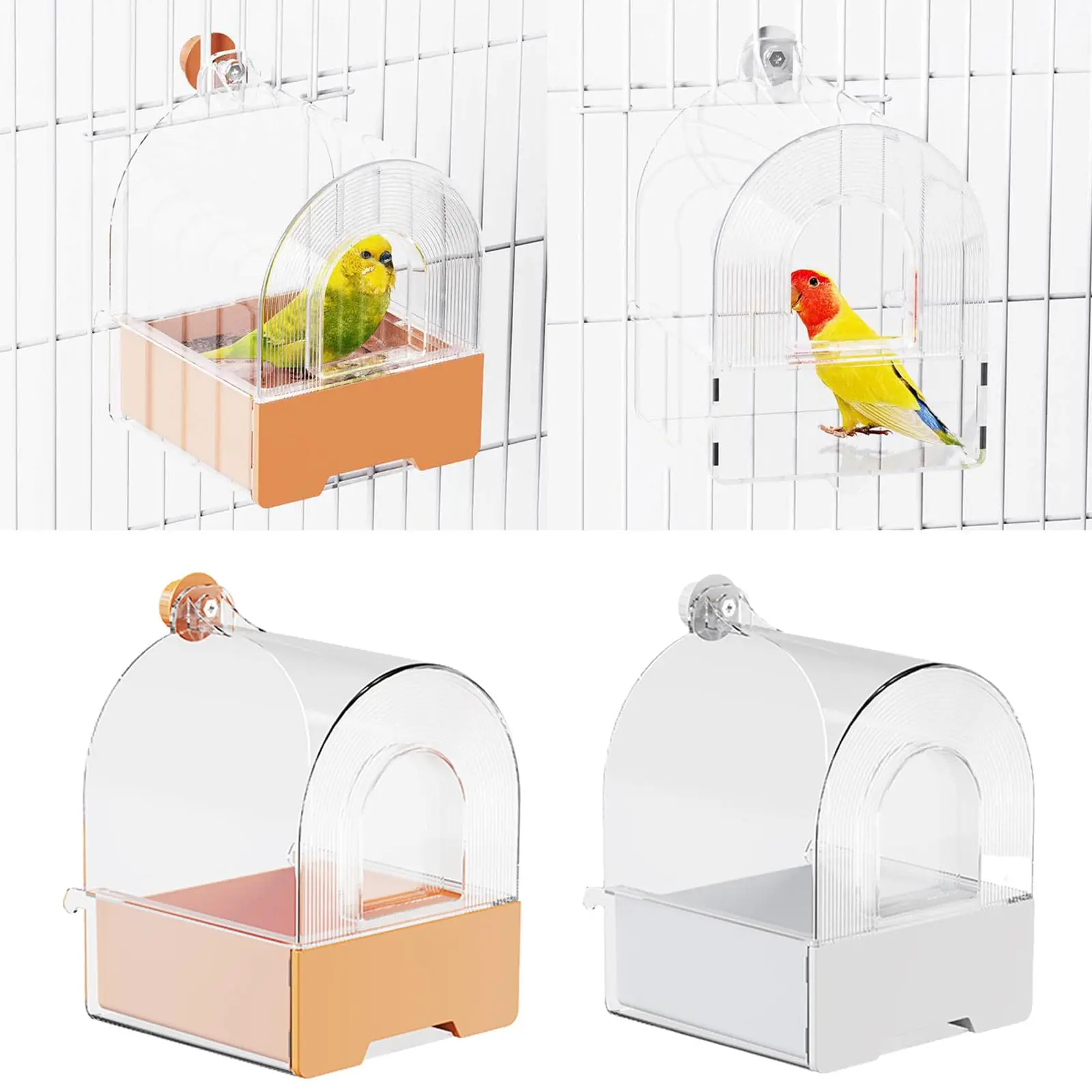 Clear Parrot Bathtub Shower Box Bird Bathtub with Screw Hooks Hanging Bird Bath Bowl House For Small and Medium Birds