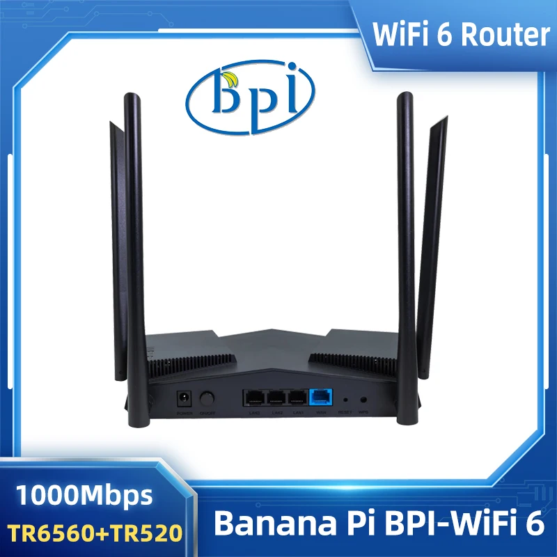 

Banana Pi BPI-WiFi 6 Router with Case OpenWRT TR6560 + TR5220 Wifi SoC Dual Core ARM Cortec A9 Integrated 5GE PHY MACs Board