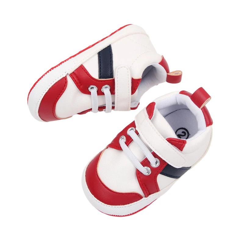 BeQeuewll Infant Baby Boys Sneakers Stripe PU Leather Anti-Slip Soft Sole Prewalker Toddler First Walker Shoes For 0-18 Months