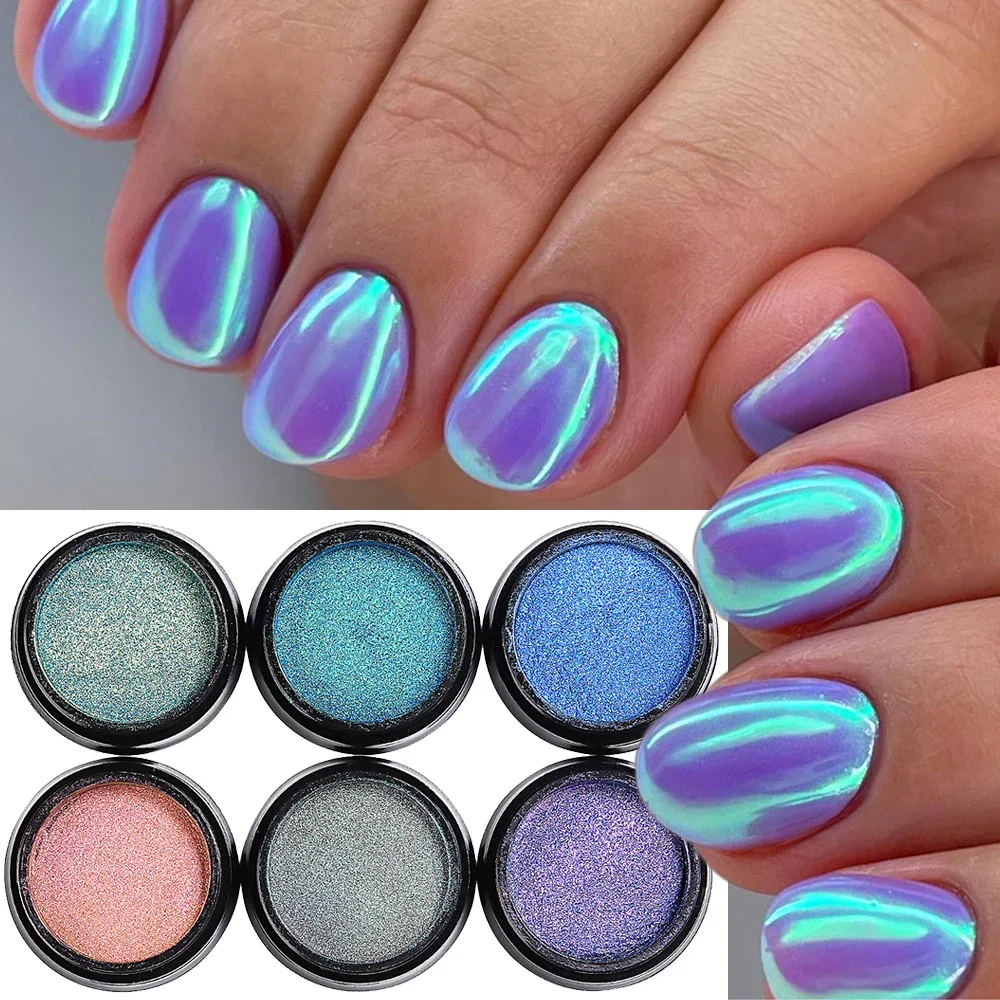 Holographic Chameleon Chrome Nail Powder Kit Mirror Effect