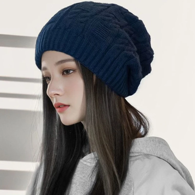 Winter Warm Double Layer Knitted Beanies Hats for Women Fashion Plush Elastic Therml Windproof Skullies Caps Apparel Accessories 2