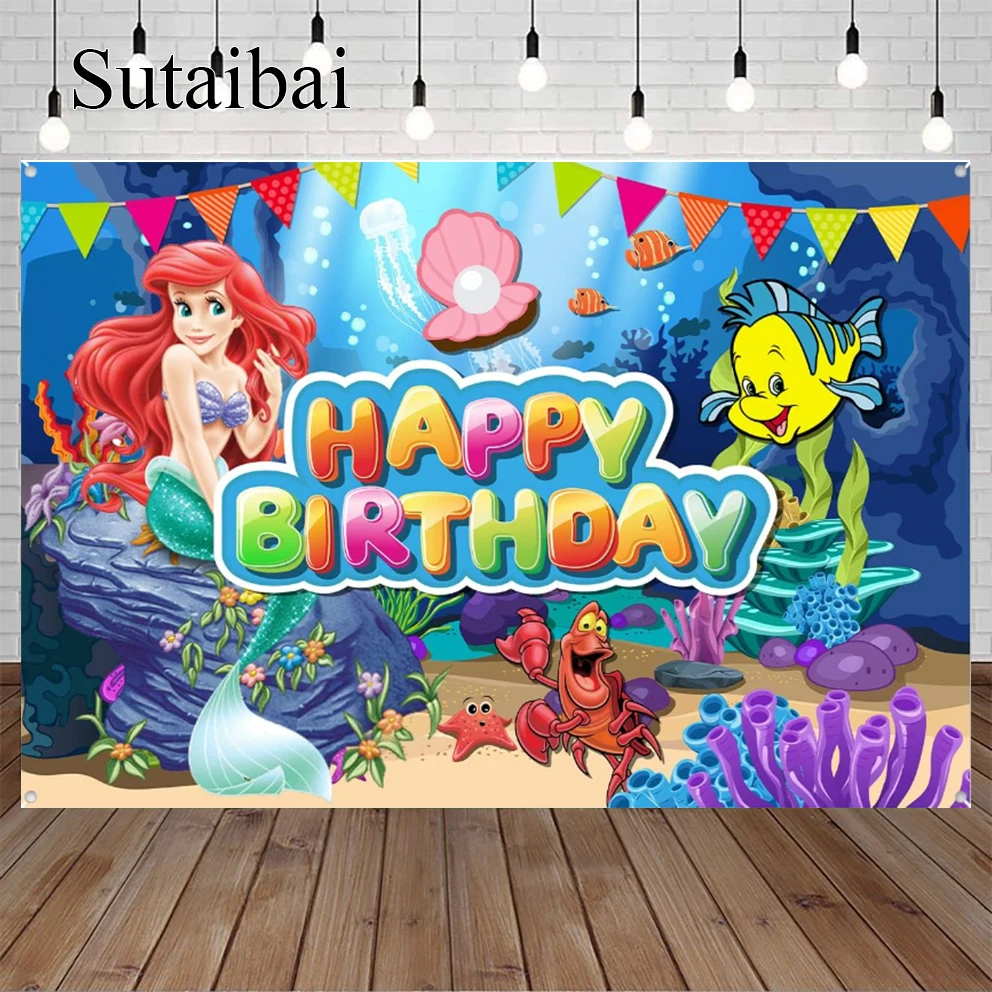 

Mermaid Birthday Decorations Under The Sea Little Mermaid Birthday Backdrop Mermaid Princess Birthday Party Supplies for Girls