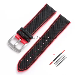 Bold Black and Orange Nylon Silicone Sports Wristband - Premium Men's Watch Strap - 22mm (Black Red)