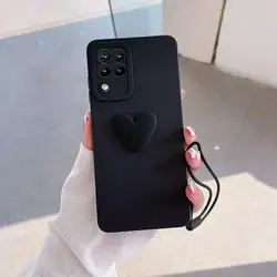 Charming 3D Love Heart Silicone Case with Lanyard Wrist Strap - Vibrant Protection Cover for A52S (AXSS Black)