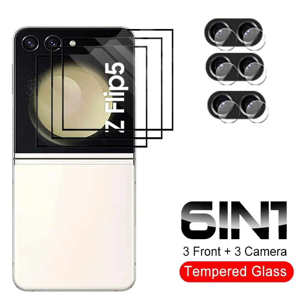 

Закаленное стекло 6 в 1 для задней панели камеры Samsung Galaxy Z Flip5 Z Flip ZFlip 5 ZFlip5, защита экрана с черными краями, защитное стекло