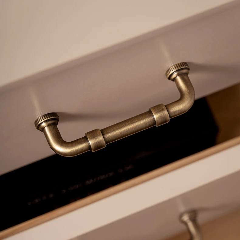 antique brass drawer pull modern pipe shape