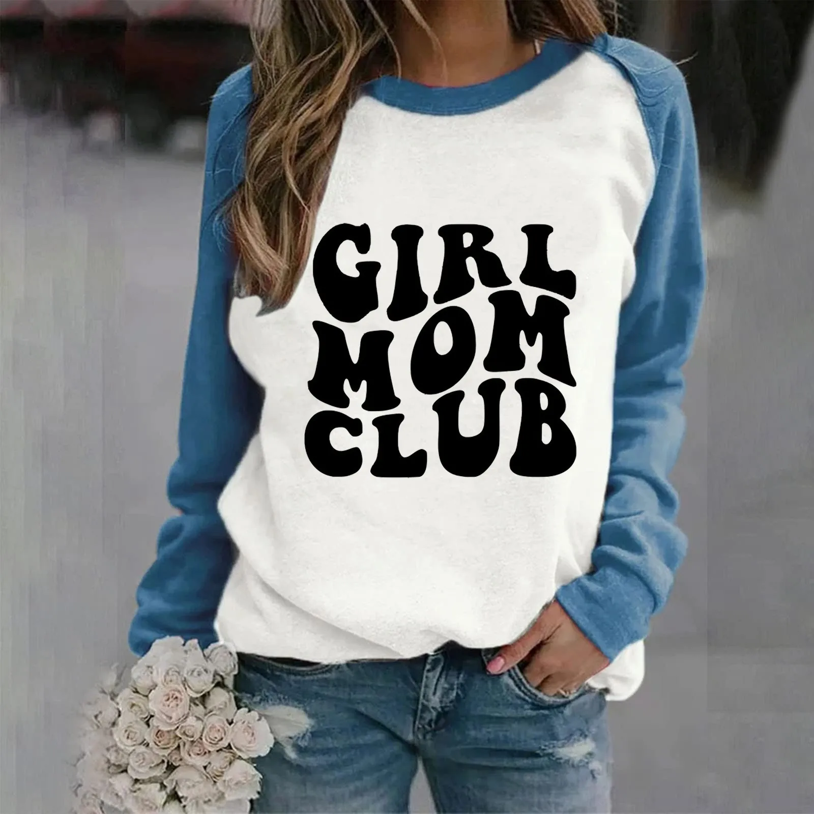 

Women's Letter Fun Printed Raglan Sleeves Round Neck Hoodie Top With No Hat For Casual Wear Punk preppy style aesthetic