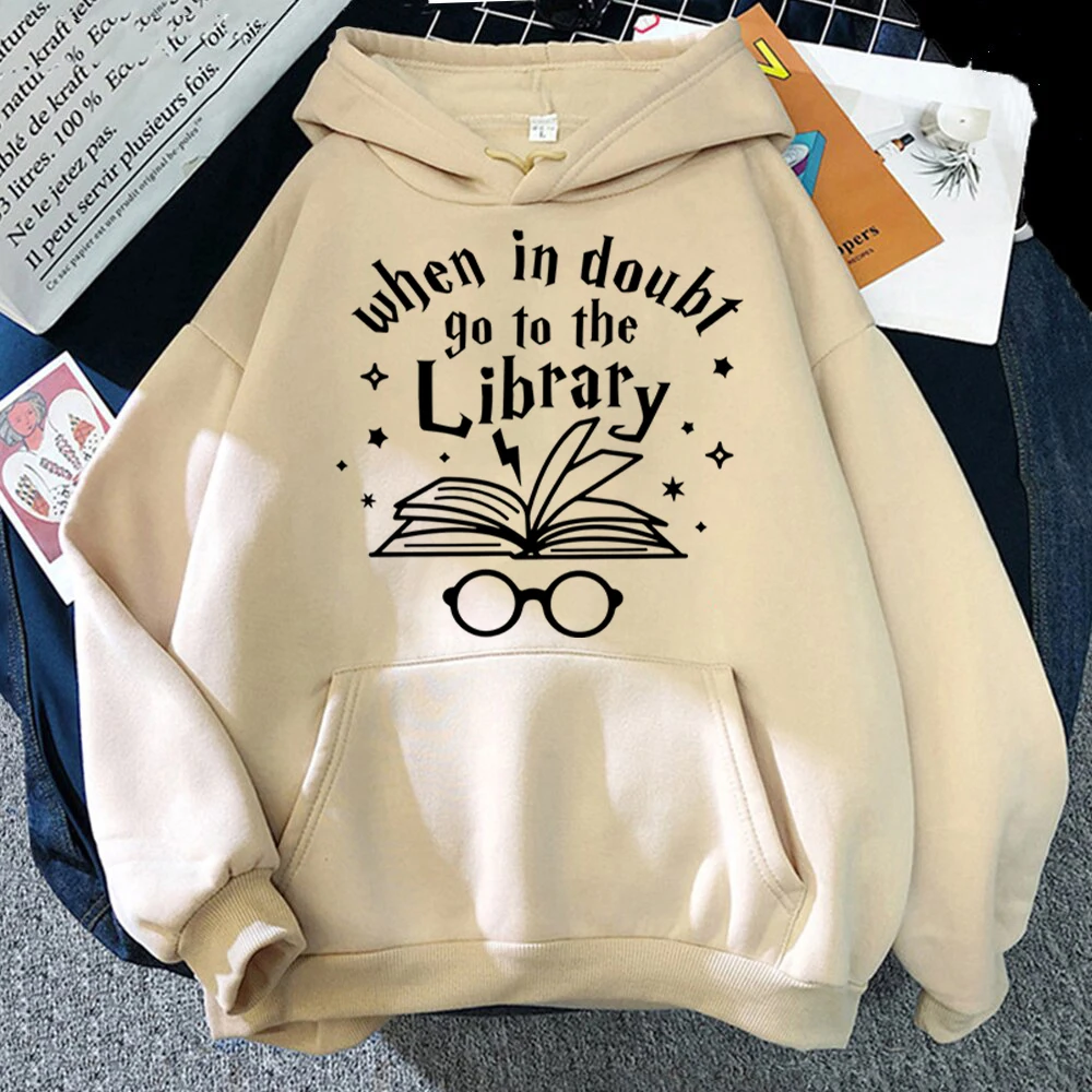 

New Hoodies When in Doubt Go To Library Read Book Long-sleeved Unisex Hoodie Trendy Casual Hoodie Reading Book Women Men Hoodie