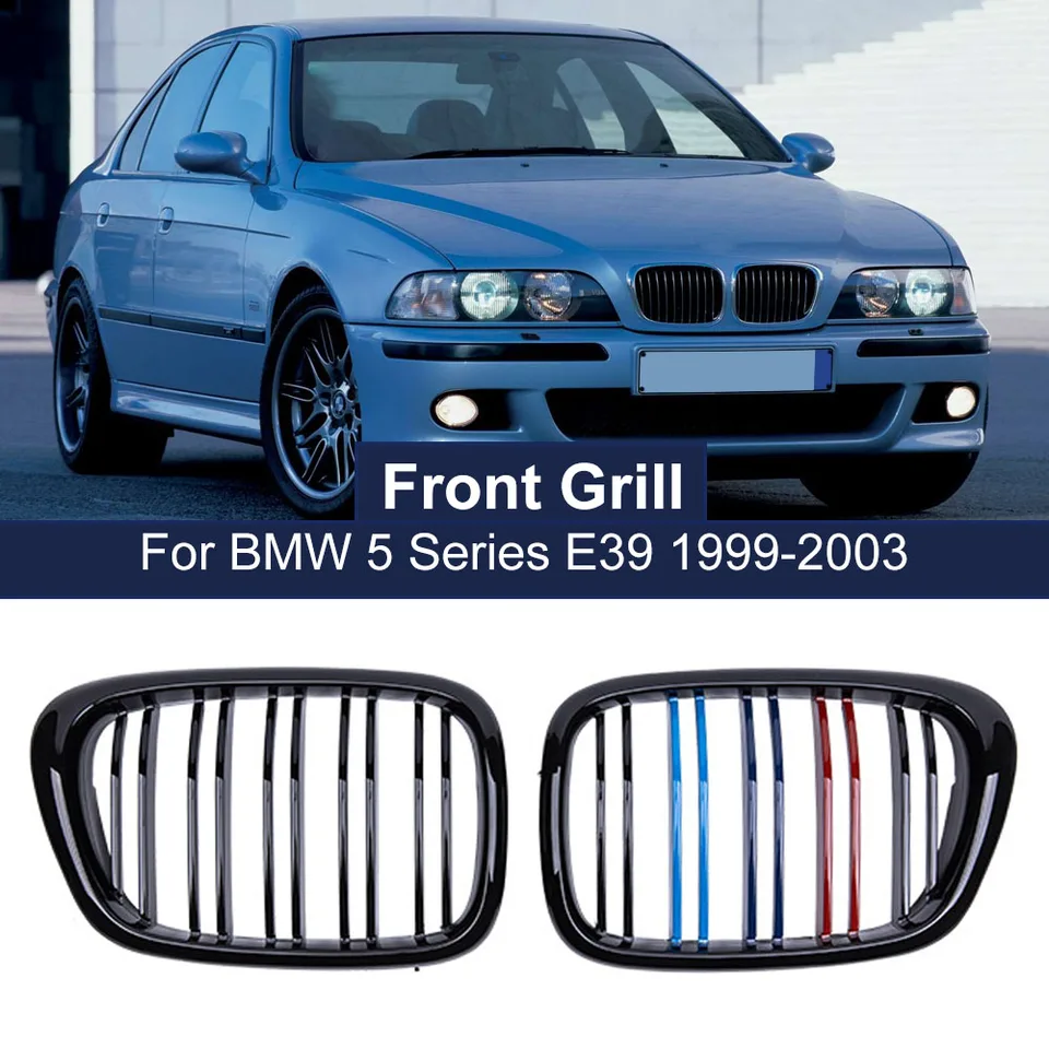 Grille De Calandre Avant BMW Série 5 E39 - Noir Brillant Double Lattes - Compatible 520i à 540i Et M5 1999-2003
