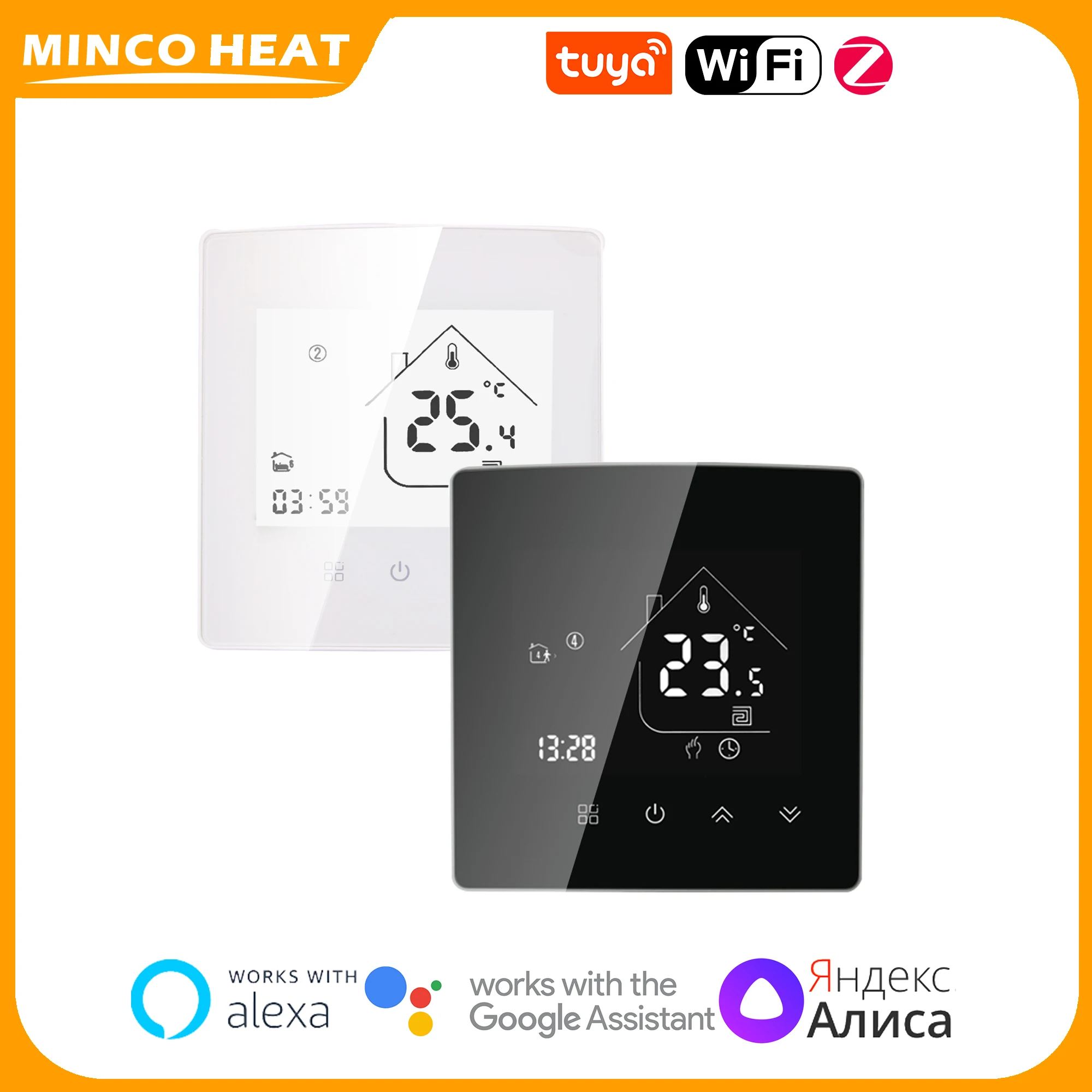 MincoHeatBlackWhiteMirrorThermostatWifiTuyaZigbee3A16A25A