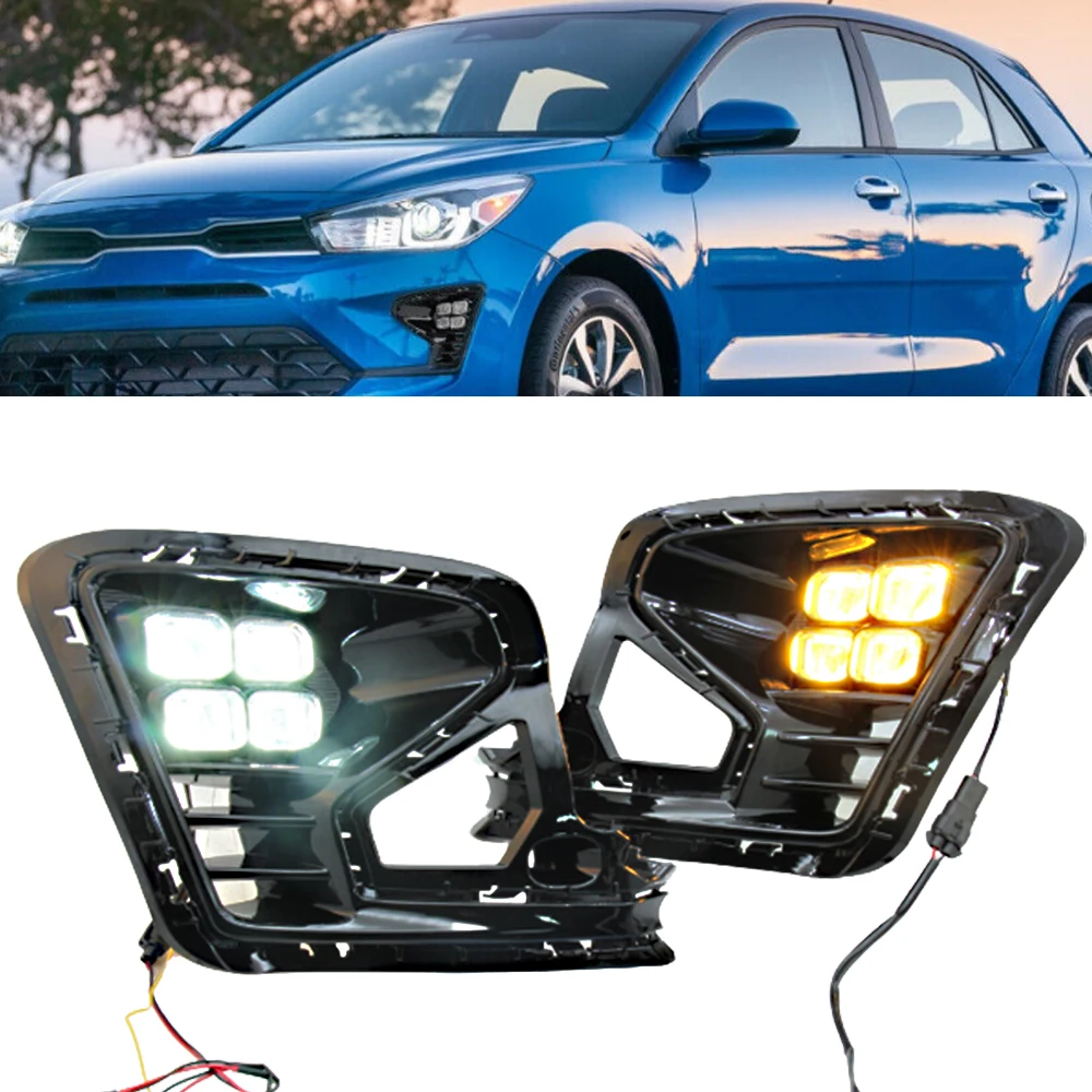 

2pcs LED Front Bumper Daytime Running Lights For Kia RIO K2 Rio 2022 2023 With White Driving Light Yellow Turn Signal