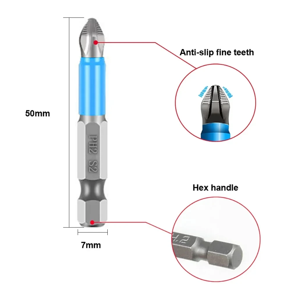 Set di punte per cacciavite PH2 con punta a croce da 5 pezzi cacciavite magnetico con gambo esagonale elettrico utensili per trapano elettrico antiscivolo