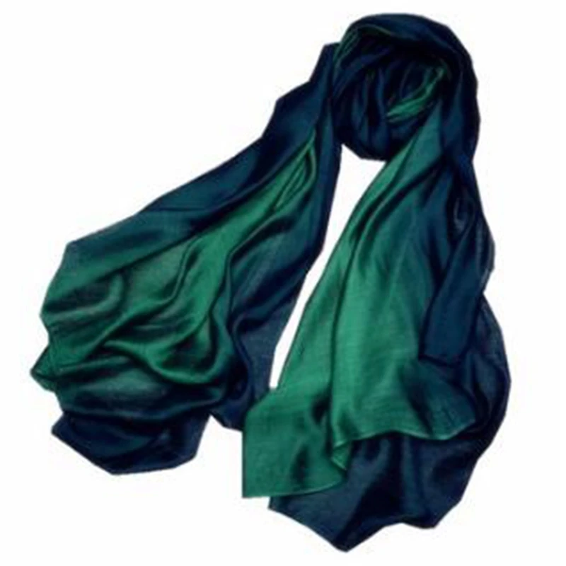

Long Mulberry Silk Gradient Scarf Shawl Dual Purpose Ladies Silk Scarf Dark Green