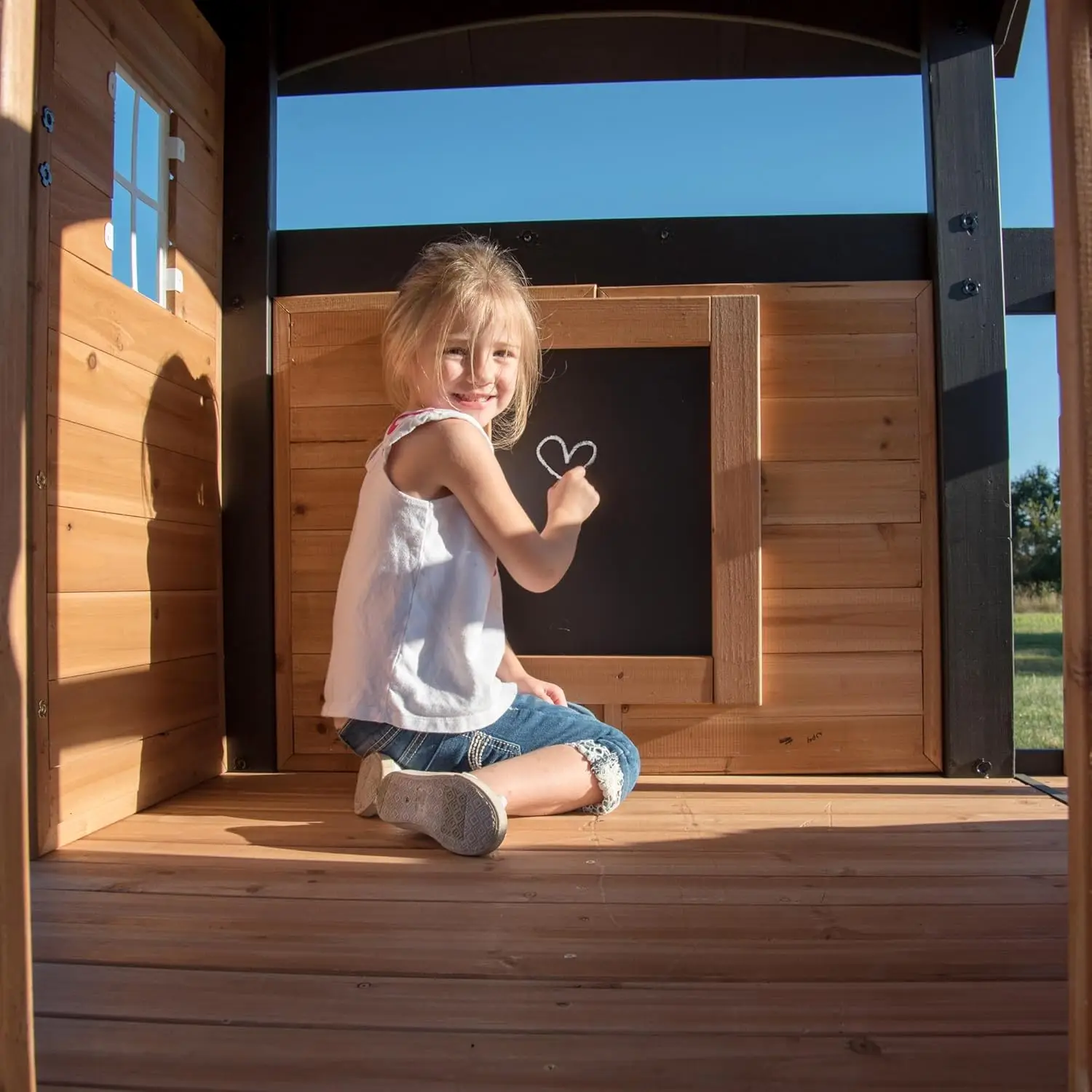 Canyon Creek All Cedar Wood Swing Set w/Grey Wave Slide, Playhouse w/Grill, Plastic Food, Picnic Area,