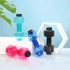 500ML 2Pcs Dumbbell Cup Sports Water Bottles Leakproof Portable Plastic Bottle Home Gym Fitness Equipment Unisex Black Red 4