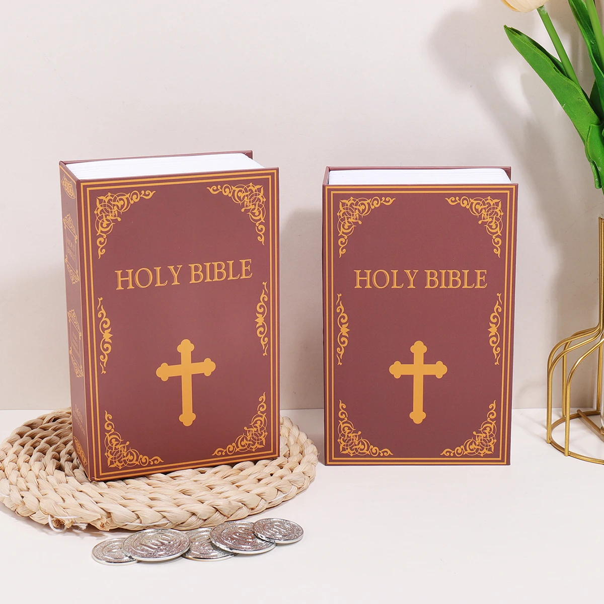 Hucha con forma de libro simulado, caja fuerte con llave, adorno vintage para el hogar, caja fuerte, regalo para ahorrar_voghion.com