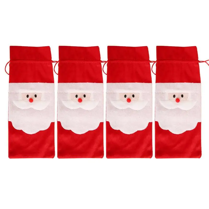 

Wine Bottle Covers Christmas Party Decor For Holiday Party New Year Eve Celebration 4Pcs Funny Santa Claus Bottle Cover Gift Bag