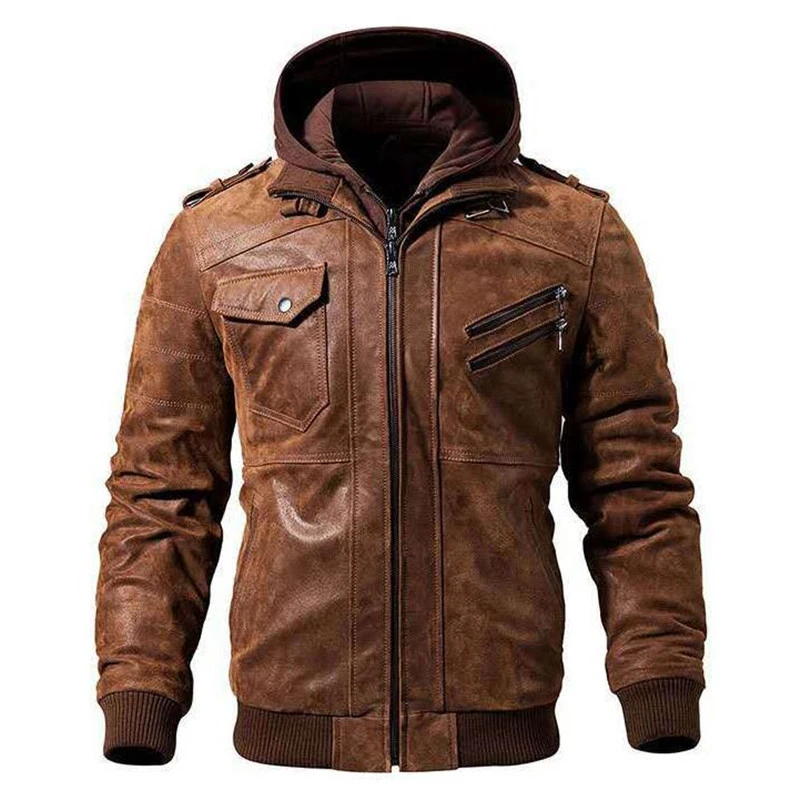 MORUANCLE Men Winter Warm Leather Biker Jackets Coats Fleece Lined Motorcycle PU Jacket Outerwear Thick Thermal Removable Hood leather jacket for men