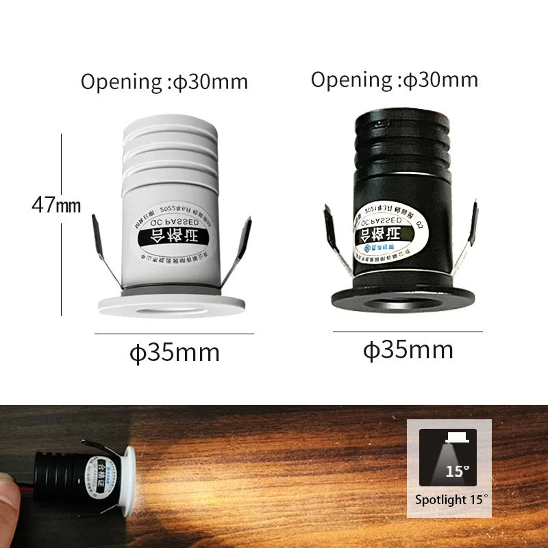 【30mm 구멍】 매립형 미니 스포트라이트 실내 1w3w LED 천장 조명 110볼트 220V 드라이버 세트가 포함된 깊은 눈부심 방지 소형 통