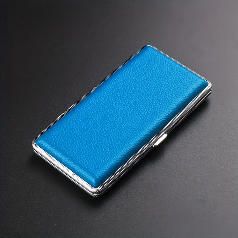 Deluxe PU Leather Metal Cigarette Case - Holds 14 Extra Long Cigarettes