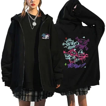 Arcane Jinx Boom Zipper Hoodies Game Lover Graffiti Casual Long Sleeve Zip Up Jackets Men Women Loose Comfy Couple Sweatshirts