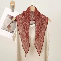 Elegant Paisley Silk Headscarf and Neck Shawl - One Size (Brown)