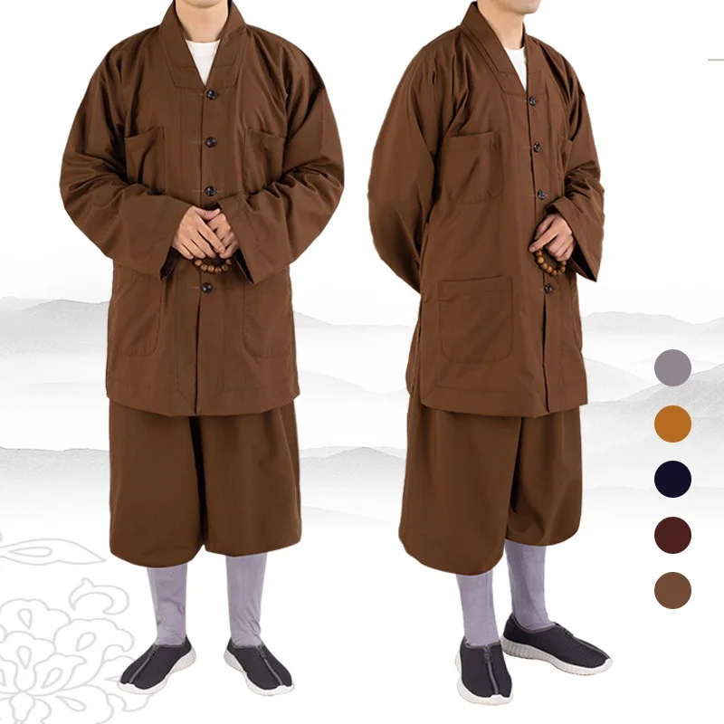 Traditional Chinese Buddhism Arhat Gown Set Men Monk Robe Clothes Tops And Pants Buddhist Clothes Kung Fu Uniform Martial Arts