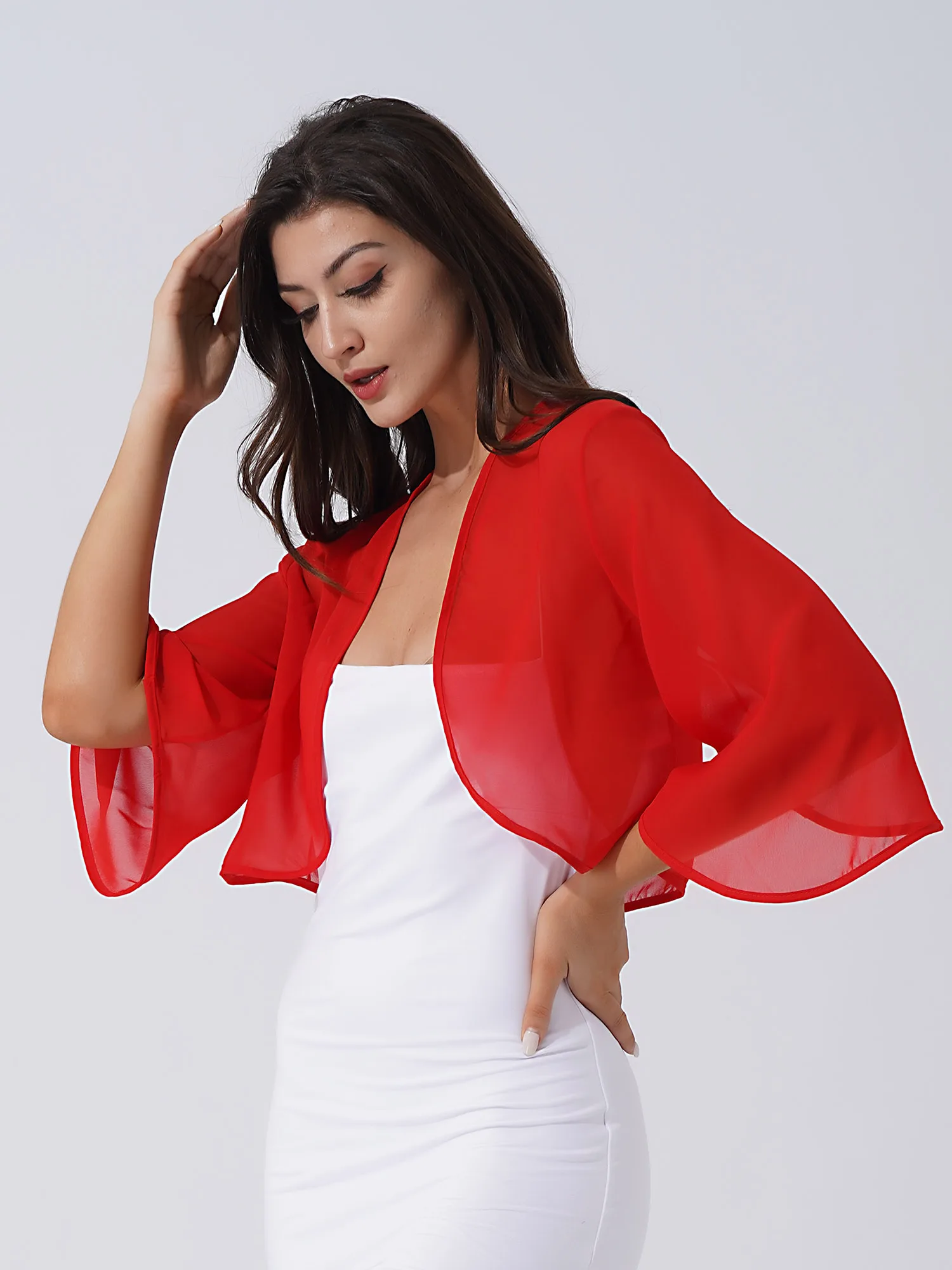 Cardigan En Mousseline De Soie Ouvert Sur Le Devant Pour Femme, Kimono Imprimé Floral, Manches Trois-quarts Transparent, Doux, Grande Taille, Bleu C, XL