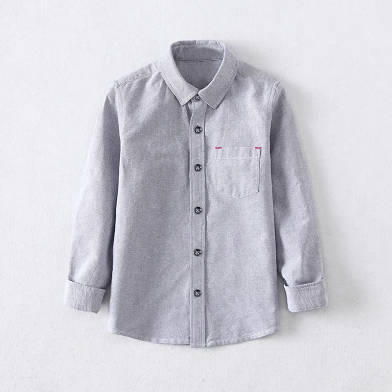 Boys Fleece Lined Long Sleeve White Shirt Student Uniform Performance Costume Children's Top Autumn Winter Fashion Kids Clothing