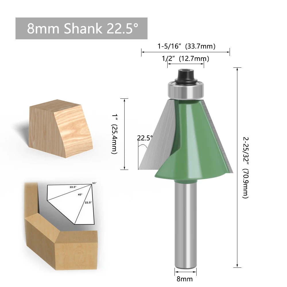 LAVIE 1pc 8mm Schaft Fase Router Bit 11-45 Grad Abschrägung Kanten Fräser Für Holz Holzbearbeitung maschine Werkzeuge – Detail 4