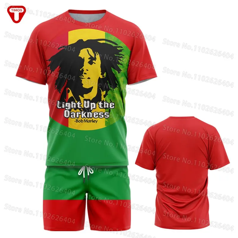 Bob Marley T Shirts Shorts Set Summer Beach Shorts Mesh Quick Drying Reggae Shirt Casual Round Neck Oversized Men's  Short