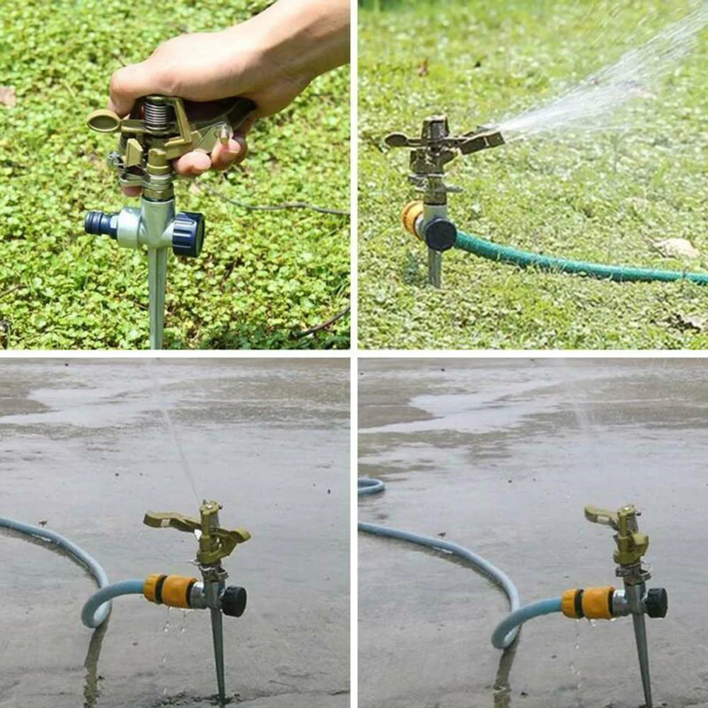 Garden sprinkler irrigation sprinklers Garden Sprinklers 360 Degree Adjustable Rotate Sprinkler Lawn Irrigation Metal Spiked Impulse Quick-Release 1/2" Hose Connector