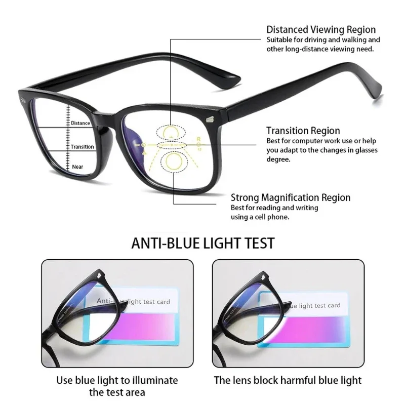 Progressive Multifocal Anti Blue Reading Glasses Intelligent Zoom Far and Near Dual Light Presbyopic Glasses