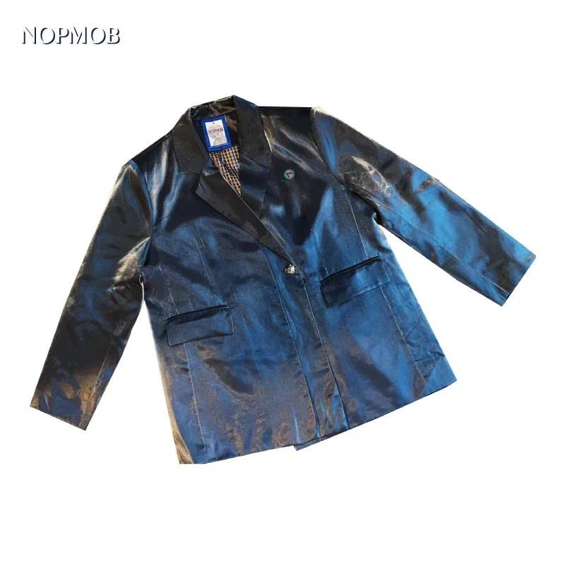 NOPMOB Women Peach Pink Oversized Tailored Jacket Lake Sparkling Polarized Retro Design Fashion Punk Y2k Loose Suit Blazer