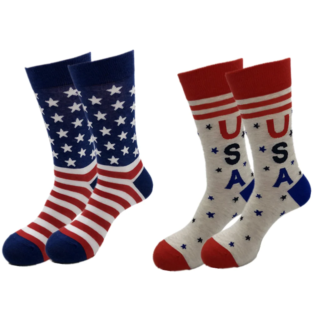 

2 Pairs High Socks American Flag Football Socks Leg Stockings Thigh Printing Comfortable