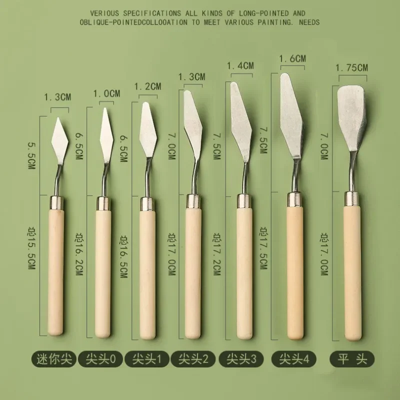 7Pcs/Set Stainless Painting Spatula Palette Scraper Artist Crafts Oil Art Oil Painting Scraper Gouache Paint Pointed Shovel