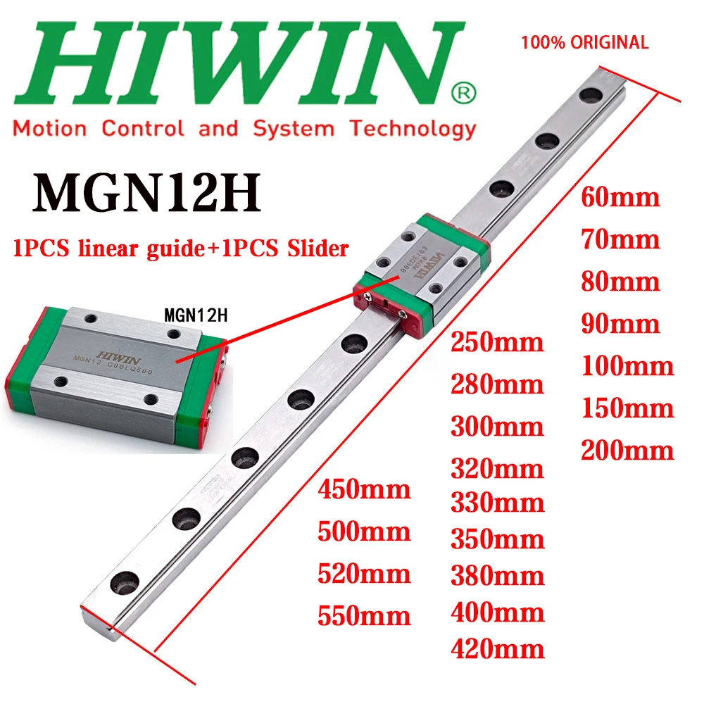Hiwin-trilho Linear Genuíno Original Mgn12 Guia Linear Bloco Deslizante de Mgn12h 60 mm 70 mm 80 mm 90 mm 100 mm 120 mm 150 mm 200 mm 300 Milímetros 400 Milímetros 500 Milímetros 550 Milímetros