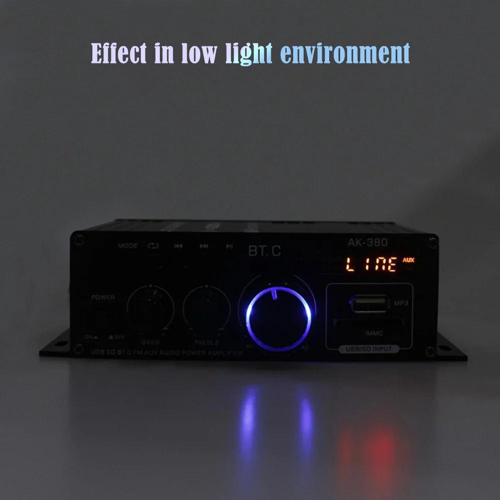 AK-380 가정용 자동차 전력 증폭기, 2 채널 블루투스 5.0 오디오 디지털 증폭기, FM USB 리모컨 HIFI 스테레오 서브우퍼, 800W