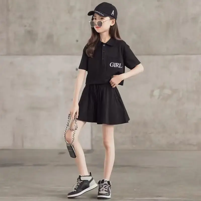 Big Girl Baby Clothes Sets Summer Short Sleeve Tee Tops+Bottoms Skirt 2pcs Outfits Clothing Suits 7-14 Years Old