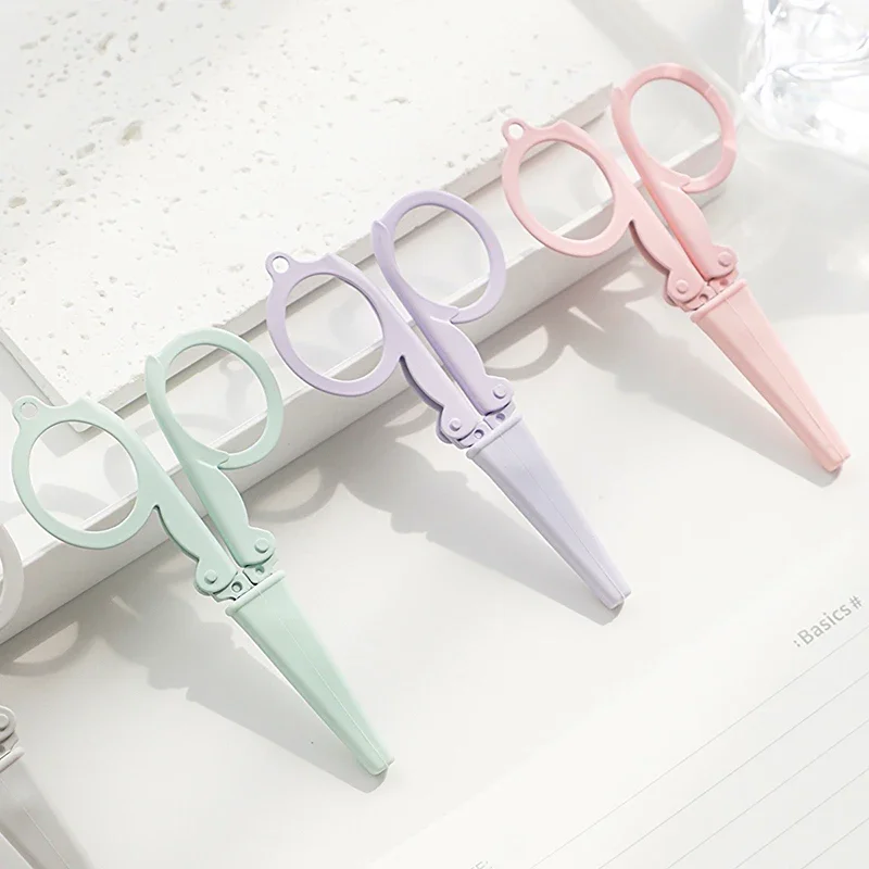 Kawaii Folding Scissors with Protective Cover DIY Paper Cutter Knife Cute Scissors Key Chain Korean Stationery Office Supplies morandi color folding scissors kawaii mini paper cutter portable key chain korean stationery diy handmade tools office supplies