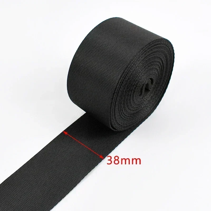 Durable Black Nylon Webbing Strap - Versatile 10m x 10-100mm Roll for DIY Projects & Accessories