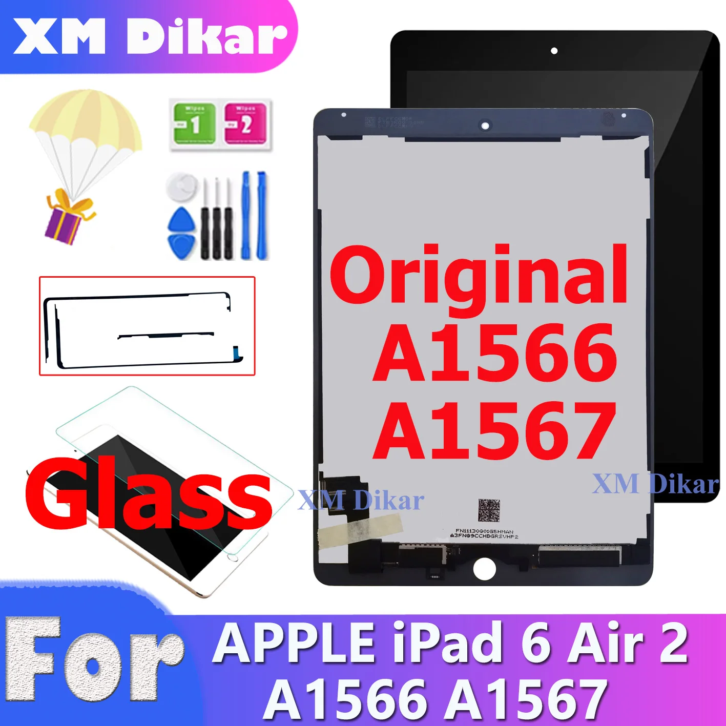 Fix2sailing For Apple iPad 6 Air 2 A1567 A1566 LCD Display Touch Screen  Digitizer Sensors Assembly