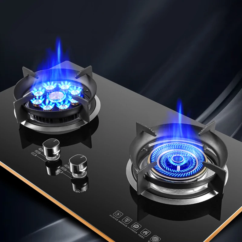 Cooktop Gas Stove 2 Burners Dual Stove 4.8KW Household Embedded LNG/LPG Stove Desktop Dual-Use Hob Gas Panel Gas Kitchen Cooker 2