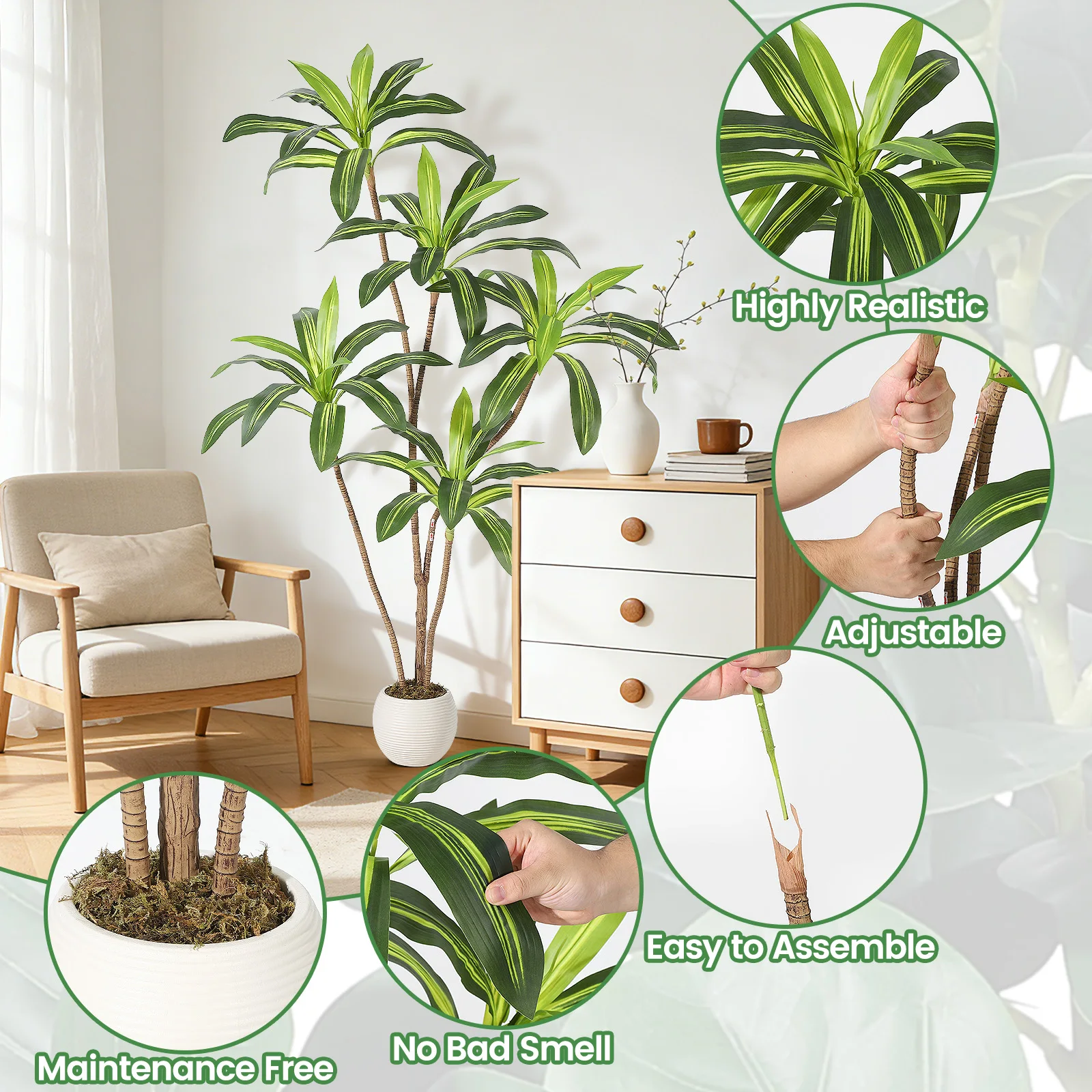 120/150/180 cm Künstlicher Dracaena-Baum, Künstlicher Yucca-Baum, Künstliche Tropische Bodenpflanze im Topf, Künstliche Zimmerpflanzen – Detail 23