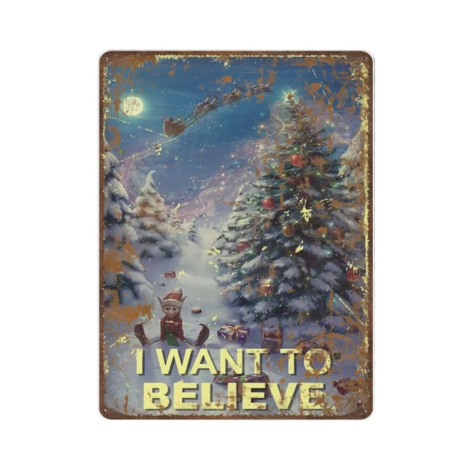 

Vintage Believe Christmas Tin Sign-I Want to Believe Tin Sign, Merry Christmas Wall Art, Holiday Decor，Funny Signs for Home/Kitc