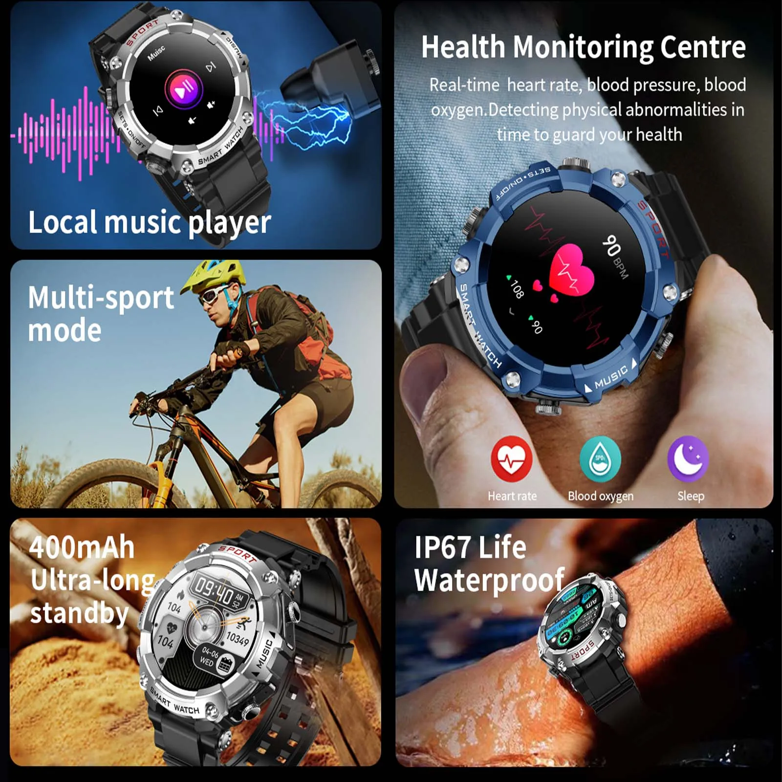 EIGIIS Smart Watch AMOLED Display With In-Ear Bluetooth Headset Heart Rate Blood Pressure Oxygen Saturation Monitoring HD Audio